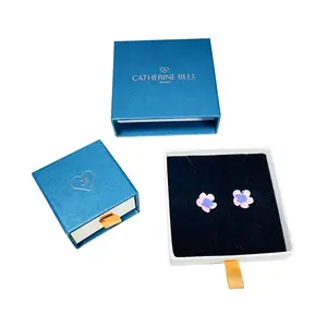 Aangepaste Hoge Kwaliteit Armband Papier Geschenklade Doos Blauwe Kleine Luxe Sieraden Ring Verpakking Sieraden Doos Met Logo
