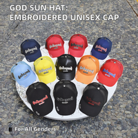 Casquette de baseball unisexe GOD Sun Hat, style américain, 5 panneaux, broderie 3D, boucle métallique, en polyester/coton, modèle trucker, vente en gros