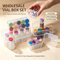 Lot de boîtes de rangement empilables en plastique transparent avec couvercle rabattable pour ampoules de peptides, flacons d'échantillons, usage en laboratoire et beauté