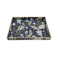 Plateau de service rectangulaire élégant fait main avec poignées découpées, motif floral vintage William Morris, bord doré, en plastique pour la cuisine