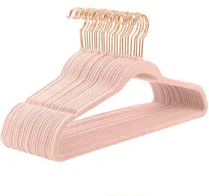 ANQI Packung mit 50 Kupfer haken Fabrik gute Qualität Mode robuster Pink rutsch fester Samt Anzug Kleiderbügel Kleiderbügel