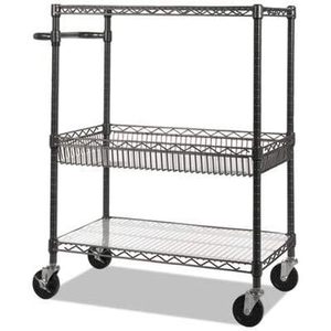 Alera ALESW543018BA Three-Tier Wire Rolling <b>Cart</b> 34 In. X 18 In. X 40 In. Black Anthracite <b>Storage</b> <b>Cart</b> - Product Image 1