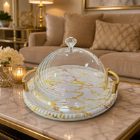Assiette à gâteau ronde en mélamine, style luxe léger, motif marbre doré, avec couvercle en plastique transparent, vente en gros d'usine