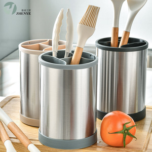 Stainless Steel Kitchen Utensil Storage Cylinder 17cm Rotatable Multi Functional <b>Dish</b> Holder <b>Standing</b> Type - Product Image 5