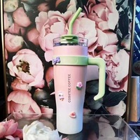 Gobelet isotherme en acier inoxydable dégradé avec poignée et paille, grande capacité, portable pour la maison, le bureau, la voiture et les voyages