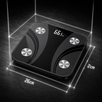 Báscula de Grasa Corporal Bluetooth de Precisión, Vidrio Templado Negro, Pantalla LED Oculta, Sensores Circulares de Metal para la Salud Personal en el Hogar