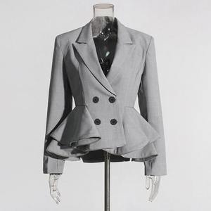 Traje Elegante Gris para Mujer, Diseño Personalizado OEM, Otoño 2026, Nuevo Estilo de Moda, Cuello en V, Diseño de Hojas, Chaqueta Tipo <span class=keywords><strong>Blazer</strong></span> - Product Image 2