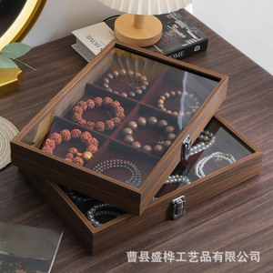 Boîte de rangement pour bijoux en bois avec couvercle en verre, 6 compartiments pour bracelets et perles, boîte de présentation - Product Image 4
