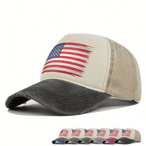 En stock – Casquettes de baseball en coton délavé style « Dad Hat » avec logo imprimé drapeau américain, en promotion - Product Image 1