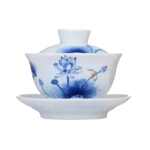 Tasse à thé en porcelaine Lotus bleu classique chinois Gaiwan