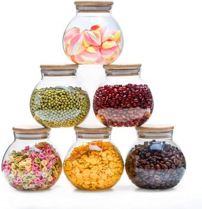 Glass Food Storage Jars with Airtight Bamboo Lids, 17oz Glass Spice Jars Kitchen Decorative Canister Set for Coffee, Tea, Cookie