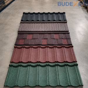 Tuile de toiture métallique revêtue de pierre couleur personnalisée, <span class=keywords><strong>granulés</strong></span> de pierre, anti-vent, anti-rouille, garantie 50 ans pour la construction de villas - Product Image 3