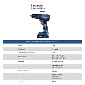 Perceuse électrique au lithium <span class=keywords><strong>GSB</strong></span> 183-LI/<span class=keywords><strong>GSB</strong></span> 185-LI avec moteur sans balais et système sans clé, fabriquée en Chine - Product Image 3