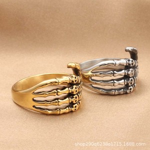 Skeleton Hand <b>Ring</b> Men's Retro Silver Tibetan Silver Casual Jewelry Punk Style - Product Image 5
