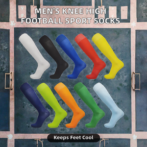 Wholesale Men's Football Sport <b>Socks</b> Winter Breathable Woven <b>Knee</b> <b>High</b> Soccer <b>Socks</b> with Bottom Logo Crew Knitted Cuff - Product Image 2