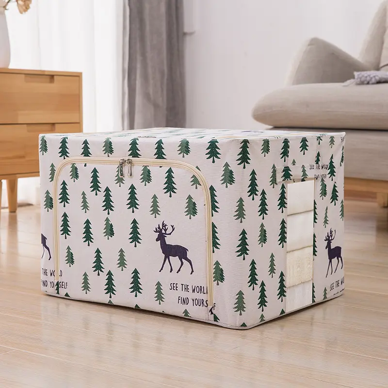 Home Clothing Quilt Storage Box Cotton Linen Steel Frame Storage Box Foldable Cloth Storage Box With Window