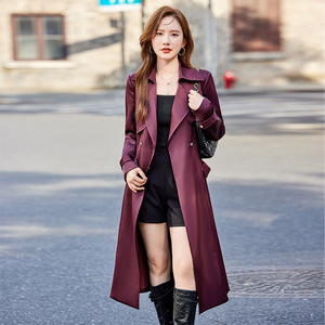 Khaki Mid Length Trench Coat Women Autumn 2024 Solid Color Polyester Woven <b>Overcoat</b> Elegant British Style - Product Image 3