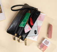 Dompet panjang wanita kulit PU, dompet panjang wanita, kulit PU, dompet koin ritsleting ganda, dompet kartu bisnis, dompet wanita