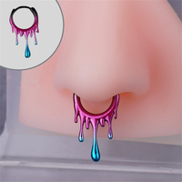 Nouvelle Mode Corps Piercing Bijoux Goutte D'eau Nez Anneau En Acier Inoxydable Septum Clicker Charnière Gradient Couleur Segment Anneau