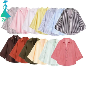 <span class=keywords><strong>Camicia</strong></span> Estiva 2025 Nuova Collezione <span class=keywords><strong>Donna</strong></span> Europea Americana Casual Slimming in <span class=keywords><strong>Lino</strong></span> con Bottoni a Righe Multicolore Eco-Friendly a Maniche Lunghe - Product Image 1