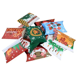 กล่องกระดาษคราฟท์ทรงหมอนสำหรับเด็กกล่องของขวัญลูกกวาดกระดาษขนาดเล็กสำหรับเทศกาลคริสต์มาส