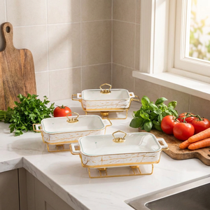 Casserole rectangulaire nordique en céramique à double anse, style luxe léger, vaisselle d'hôtel, pot à soupe créatif chauffant à la <span class=keywords><strong>bougie</strong></span> <span class=keywords><strong>pour</strong></span> usage domestique - Product Image 2