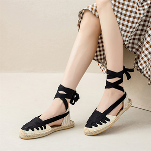 Sandalias Planas de Yute Tejido con Lazo en el <span class=keywords><strong>Tobillo</strong></span> para Mujer, Antideslizantes, Ideales para Uso Diario y Vacaciones - Product Image 6