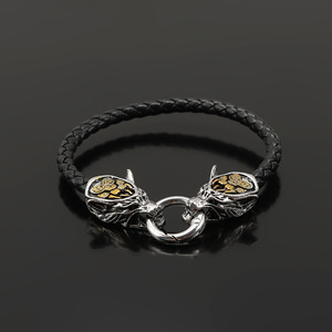 Pulsera nórdica vikinga Retro personalizada con cabeza de Lobo, pulsera tejida de cuero Vikingo, pulsera <span class=keywords><strong>para</strong></span> mujer, pulsera de moda <span class=keywords><strong>para</strong></span> hombre - Product Image 1