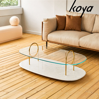 Meubles de luxe ovales tables basses rondes en verre table à thé moderne en pierre de terrazao design pour le salon
