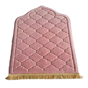 现代法兰绒40x60cm穆斯林，伊斯兰Ramandan法兰绒压花异形地毯防滑地垫祈祷地毯门垫/