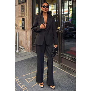 Conjunto de Traje Premium para Mujer, Negro, Manga Larga, Antirarrugas, Elegante, Estilo Otoñal - Product Image 6