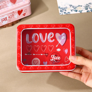 Caja de dulces de hojalata con tapa transparente hermética con diseño de amor para almacenamiento y regalo - Product Image 5