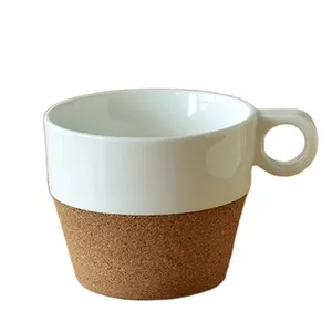 الجملة اليدوية 3d قدح قهوة من السيراميك مع الفلين التسامي القدح مع الفلين خشبية قاعدة