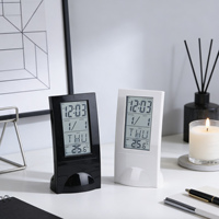 Horloge de table numérique transparente à écran LCD avec logo personnalisé, calendrier, fonction snooze, fonctionne sur piles, pour bureau, chambre à coucher