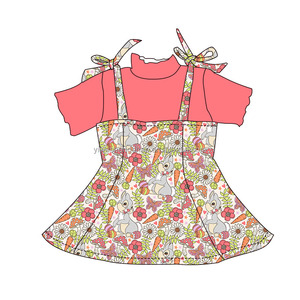 Wholesale Spring Baby Girls Clothing Sets <strong>Easter</strong> Printed Short Sleeve T-shirt <strong>Top</strong> and Suspender Dress 2-Piece Sets - Product Image 4