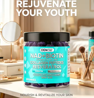 Complément alimentaire NAD+ Resvératrol Berbérine Biotine Collagène Kératine Zinc Vitamine K2 D3 sous forme de bonbons mous pour les soins des ongles, de la peau et des cheveux des adultes