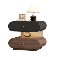 Table de chevet moderne style crème avec lumière à capteur, en bois massif, 2 tiroirs, en cuir anti-griffures pour appartement et chambre à coucher