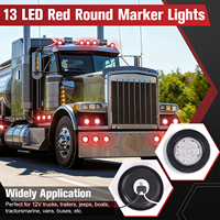 Feux de position latéraux rouges à 13 LED de 2,5 pouces avec joints en caoutchouc, feux de remorque ronds avec œillet et câble de raccordement pour camion, remorque, camping-car