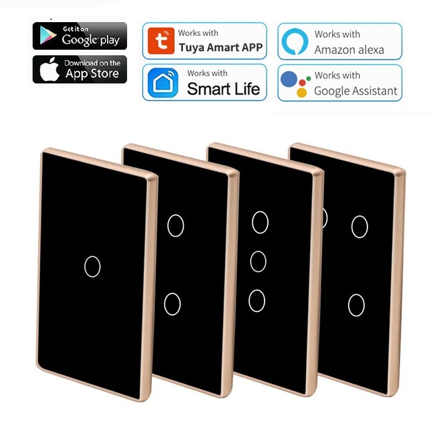 US Standard Tuya Smart Home Zigbee Touch Switch Metal Aluminum FrameTime Wall Switch Voice Command Remote Control Light Switch