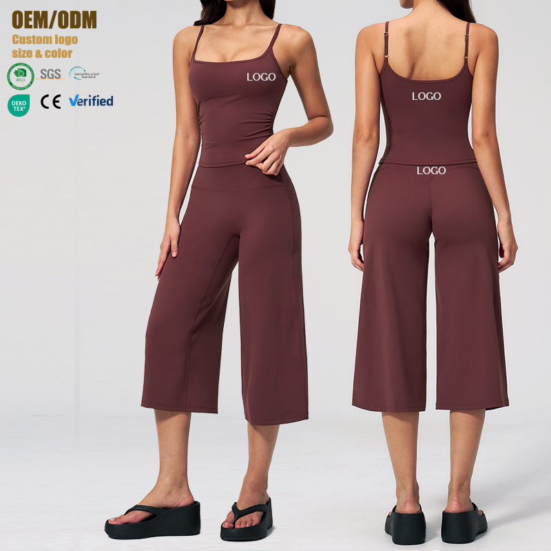 New Solid Women Fitness Yoga Vest High Waist Quick-drying Casual Mid-length Pants Running Outdoor Yoga Suit Set Yoga Sets