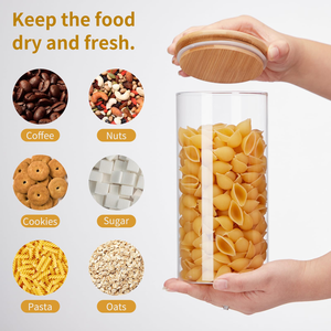 Wholesale Assorted Airtight Glass Jar Kitchen Glass Jar <b>Container</b> With <b>Bamboo</b> Lid for Storage Custom Cylinder Sealed Air Tight - Product Image 5