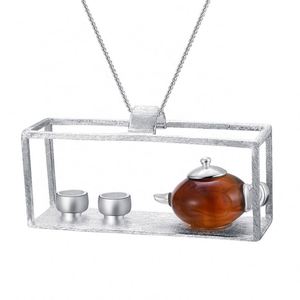 Loto divertente all'ingrosso gioielli 925 in argento Sterling <span class=keywords><strong>naturale</strong></span> <span class=keywords><strong>ambra</strong></span> originale teiera Design personalizzato <span class=keywords><strong>ciondolo</strong></span> per le donne - Product Image 1