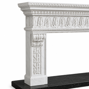Chimenea tradicional de mármol con tallado ornamentado, de mármol blanco, para interiores, con estufa de leña para comedor. - Product Image 4