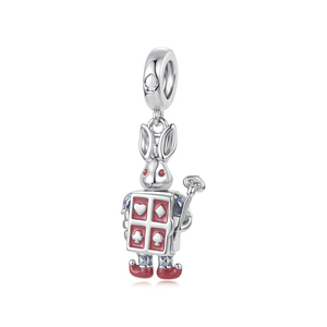 Silver Plated Cartoon <b>Rabbit</b> Charm With Red Enamel Card Suit Design Unisex Jewelry <b>Gift</b> - Product Image 1