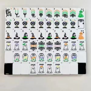 Set di Lusso di Tessere Mahjong Americane per Halloween, 160 Pezzi, 2 Strati, in Acrilico Inciso con Design <span class=keywords><strong>Hocus</strong></span> <span class=keywords><strong>Pocus</strong></span> per Serate di Gioco e Regali - Product Image 1