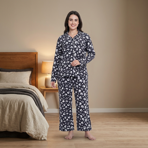 Ensemble de pyjama pour femmes en coton 100% uni à manches longues, vêtements de nuit en tricot doux, fermeture à cordon, style décontracté pour l'automne - Product Image 2