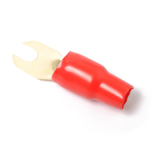Connecteur de borne de fourche 0Ga en laiton, isolation rouge et noire de 8,3 mm pour câblage audio stéréo de voiture - Product Image 4
