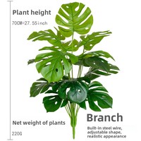 Tanaman Palsu Simulasi 18 Tangkai Monstera Deliciosa untuk Dalam dan Luar Ruangan, Rumah, Ruang Tamu, Tanaman Artifisial dalam Pot