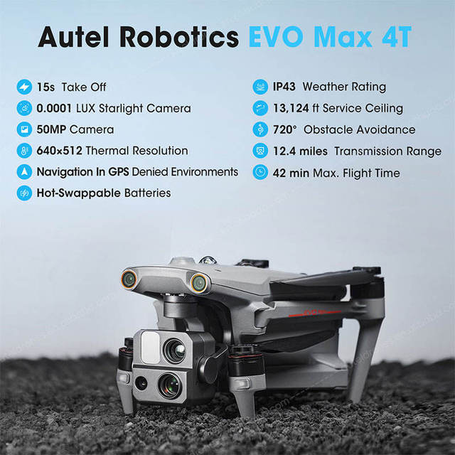 Autel EVO MAX 4T V2 Enterprise Drone Professional Remote Control Brushless Motor Plastic Dual Camera 48MP Foldable 20KM