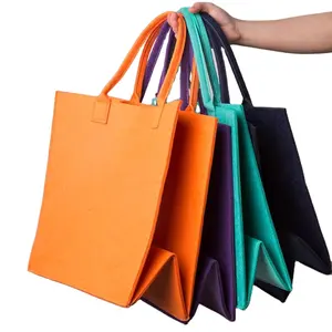 Dayanıklı reklam promosyon ambalaj Tote çanta Unisex keçe alışveriş omuzdan askili çanta kadın erkek çanta keçe özel Logo alışveriş çantası